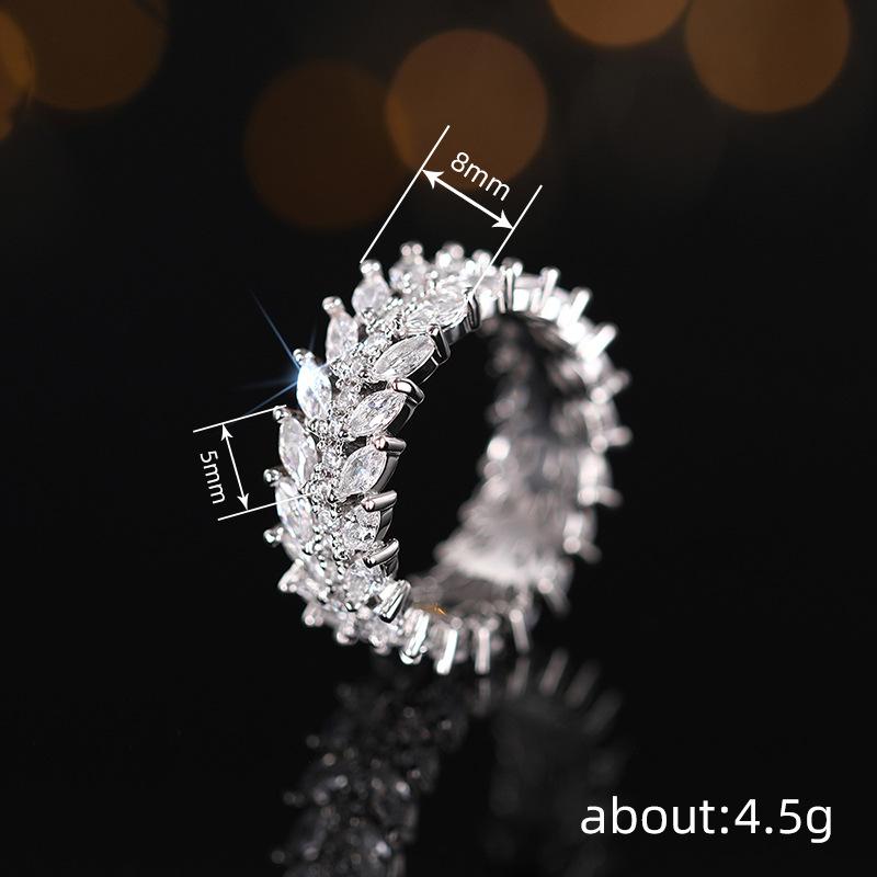 Wind Luxury Willow Leaf Ring, Cold Wind Full Circle Dense Index Finger Ring, Temperament High-End Ring