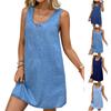 Abito casual da donna con stampa denim, tasche e scollo a U