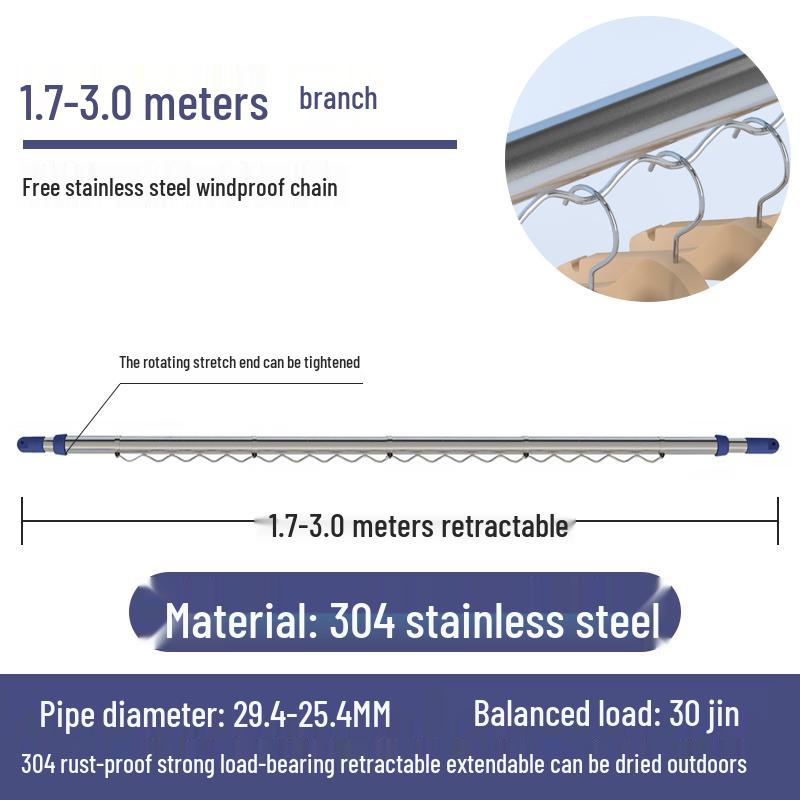 Retractable No-Drill 304 Stainless Steel Balcony Clothes Drying Rack Pole
