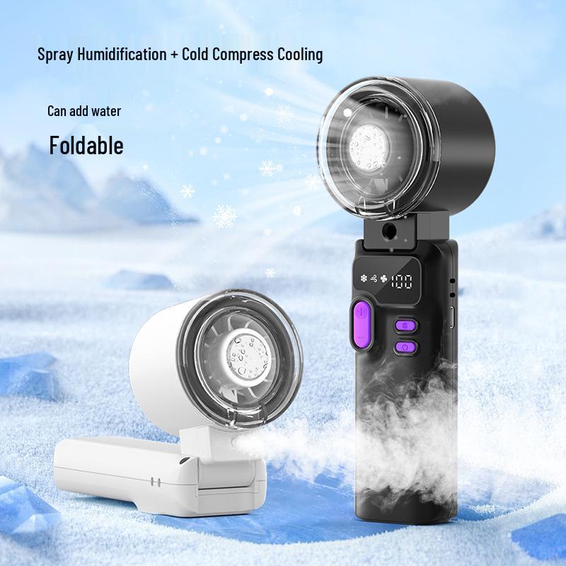 2026 Digital Display 199-Speed Foldable Handheld Fan with Semiconductor Ice Pack, Cooling Spray & USB Charging