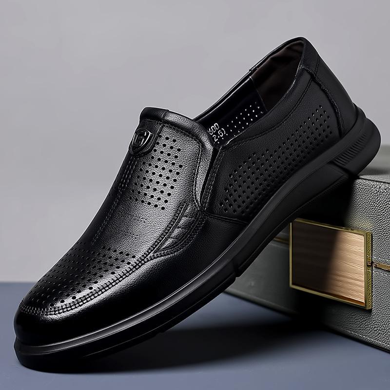 Summer men's business hollow leather shoes men's genuine leather dress British wedding shoes first layer cowhide breathable hole shoes