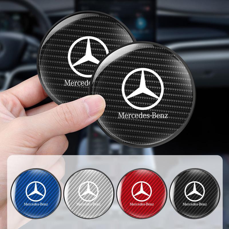Car Sticker Carbon Fiber Car Water Cup Coaster Pad Non-slip Car Cup Bottle Mat For Mercedes Benz AMG W204 W205 W203 W211 W212 W2