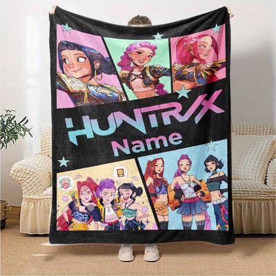 Custom Name Kpop Demon Hunters Theme Printed Blanket Perfect For Couch Bed Travel Outdoor Use Machine Washable Cozy Durable