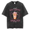Vintage Yk Damen T-Shirt Vielleicht ist Eiskaffee süchtig nach mir Grafik Kurzarm Vielseitig Kawaii Lässig Rundhals T-Shirt Top