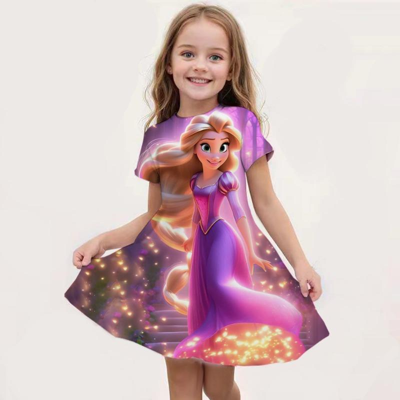 [Cartoon Unicorn Dress] Girls' Cartoon Unicorn Dress | 3D Short-Sleeved Summer Holiday Casual Personalized Stitching Top Clothing Skirt