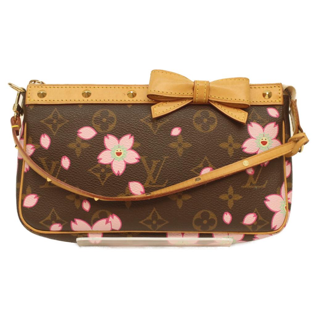 Louis Vuitton M92006 Monogram Kirschblüte Pochette Accessoire Handtasche Braun / Rosa Gebraucht