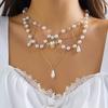 Strawberry Necklace Imitation Pearl Choker Bohemia Layer Crystal Clavicle Chain Delicate Sweet Necklace for Women Girl