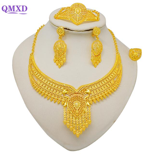 

Дубайские комплекты ювелирных украшений золотого цвета для женщин, индийские серьги и ожерелья, Нигерия, марокканские свадебные подарки