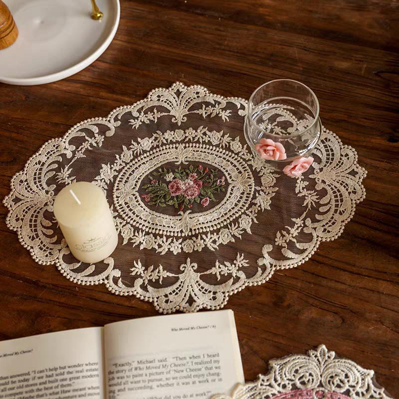Vintage Lace Coaster Table Cloth Lace Tablecloth Embroidery Placemat  Lace Dust Cover Cabinet Furniture Decoration Accessory