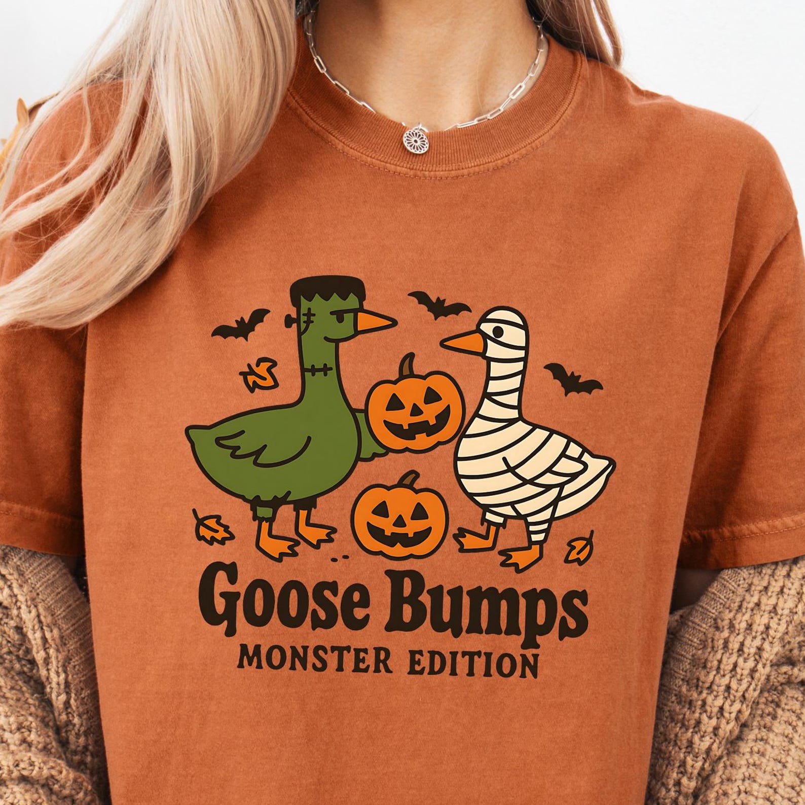 Funny Frankenstein Goose Halloween T-Shirt: Comfort Colors Spooky Tee 2XL
