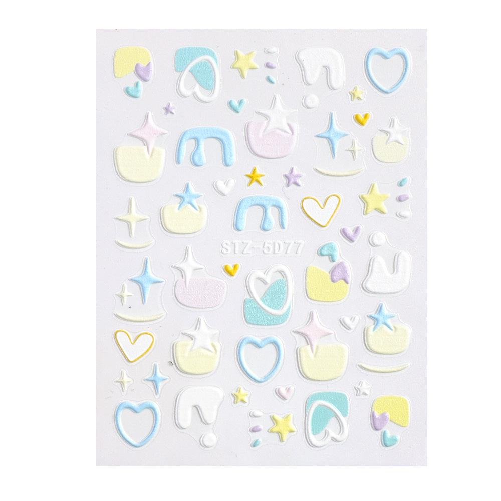 Embossed 5D Macaroon Color Nail Sticker Heart Star Clound Decal Nail Art Decoration