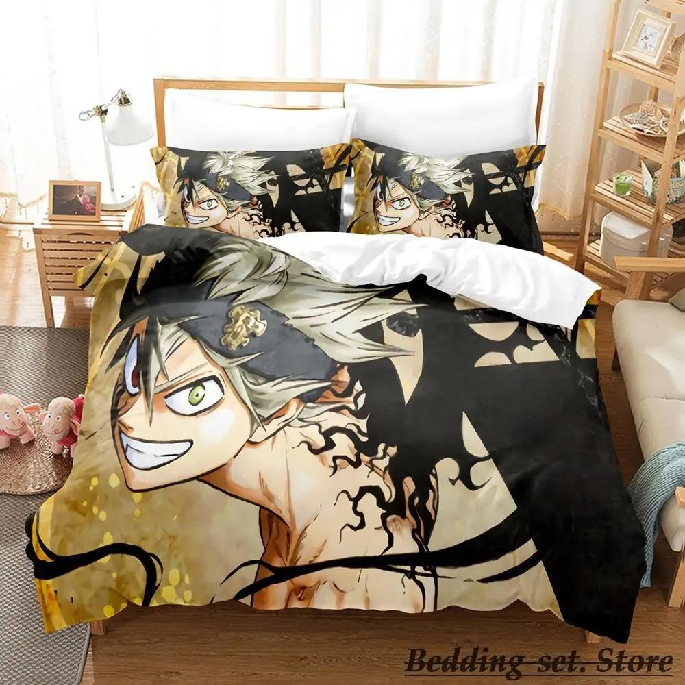 Black Clover Bettwäsche-Set, Einzelbett, Doppelbett, Queen-Size-Bett, King-Size-Bett, Erwachsenen- und Kinderschlafzimmer, Bettbezug-Sets, Anime-Parure de Lit-Bett