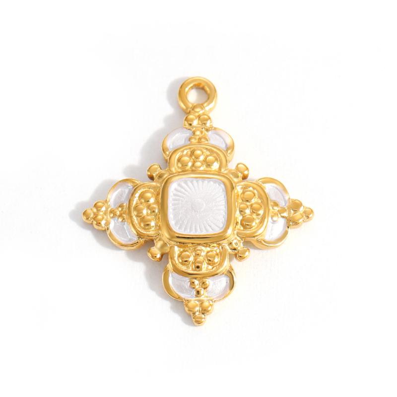 304 Stainless Steel Pendants Plated Blue Drop Flower Printed Charms For Diy Necklace Jewelry Making