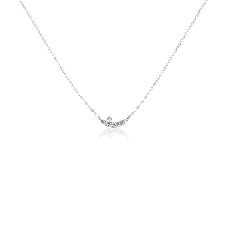 Kenjie S925 Sterling Silver Moon Zircon Clavicle Necklace – Korean Designer Style