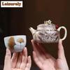 111ml Authentic Yixing Purple Clay Teapots Handmade Gold Drawing Pot Raw Ore Benshan Green Mud Kettle Zisha Teaset Decoration