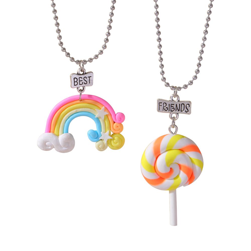 15 Stil Polymer Clay Anhänger Best Friends Halsketten Set BFF Fimo Regenbogen Lutscher Eiswaffeln Anhänger Perlen Kette Kinder Geschenk