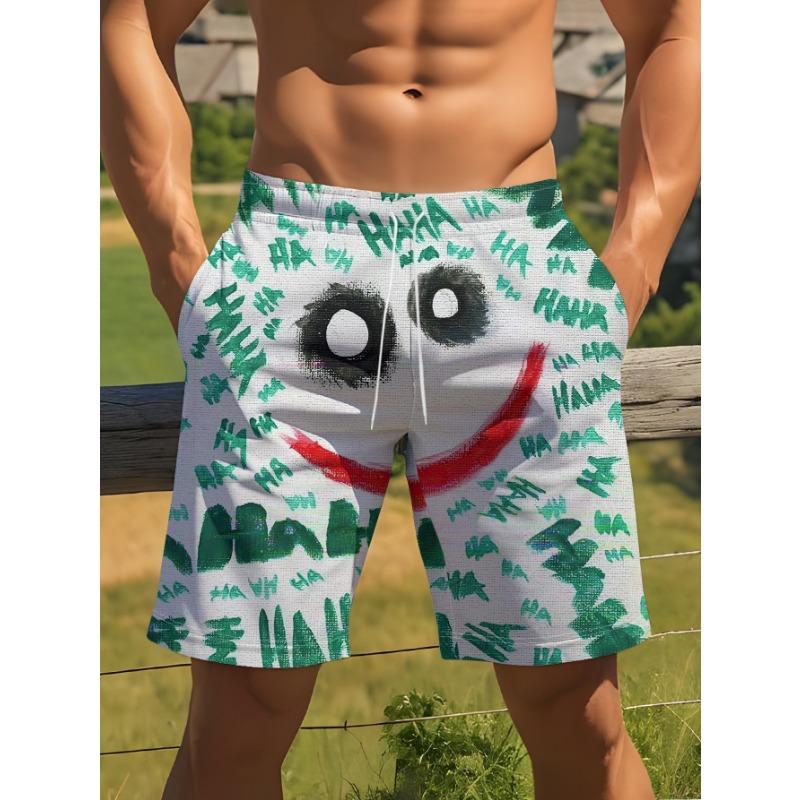 

Trendy and Fun Smiley Face Graffiti Printed Beach Pants for Men Summer Loose Vacation Casual Shorts XL