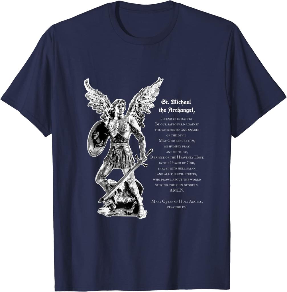 Gebet zum Erzengel Michael Herren T-Shirt Kurzarm Lässig 100% Baumwolle Rundhals Sommer T-Shirt