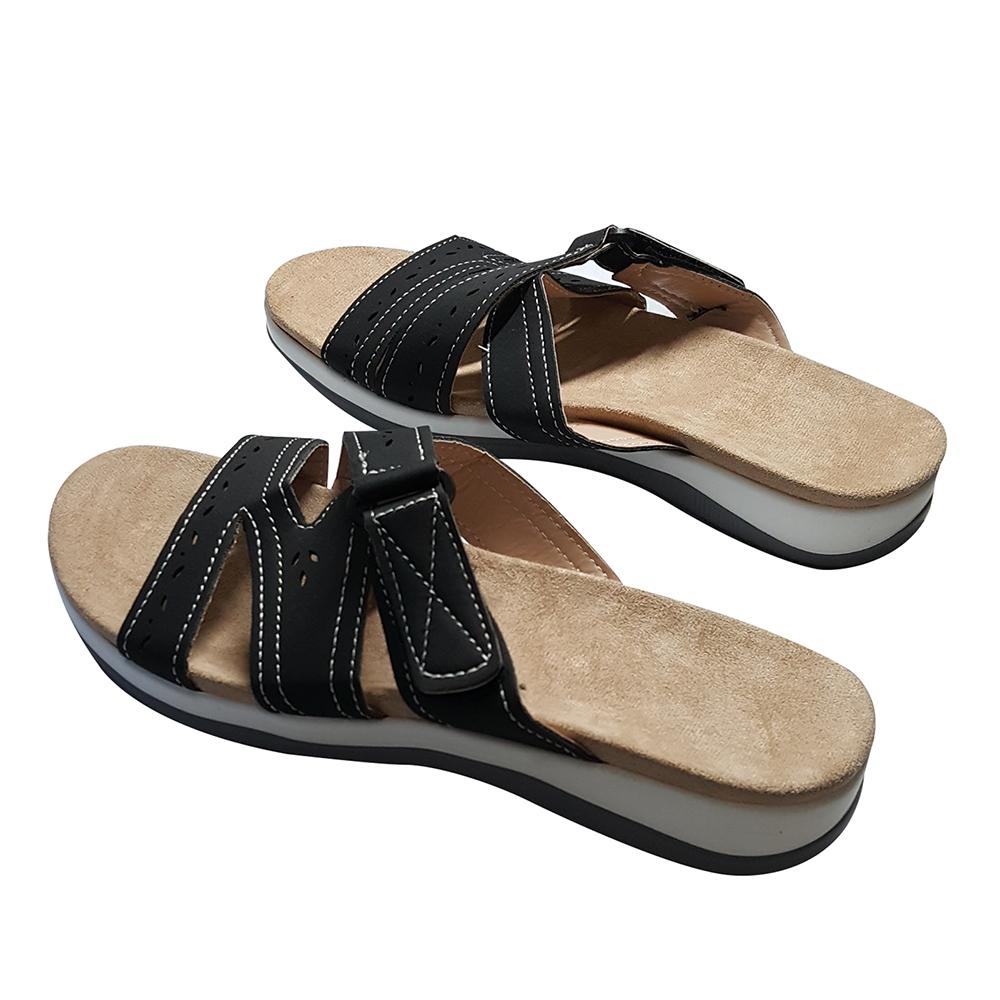 Sandals Hollow Out Hook-And-Loop Design Flat Shoes Sandalias Women's Summer Woman Orthopedic Comfy Premium Round Toe