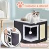 Foldable Cat Bed with Sisal Scratching Board & Tunnel, Indoor Outdoor Pet House with Removable Cushion