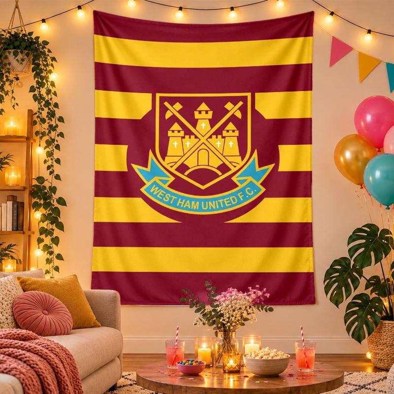 Polyester Wall Tapestry with West Ham United Design, Decorative Hanging for Bedroom Living Room Dorm