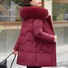 Plus Size Middle Age Women Winter Coats Hooded Faux Fur Collar Elegant Thick Warm Parkas Female Jackets