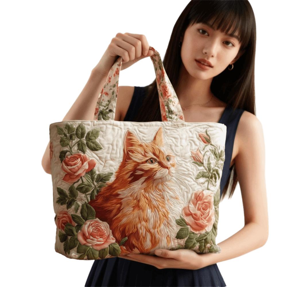 Cat Patterns Women Quilted Tote Bag 3D Printed Patterns Lightweight Travel Handbag Cotton Vintage Canvas Shoulder Bag Lady Girl