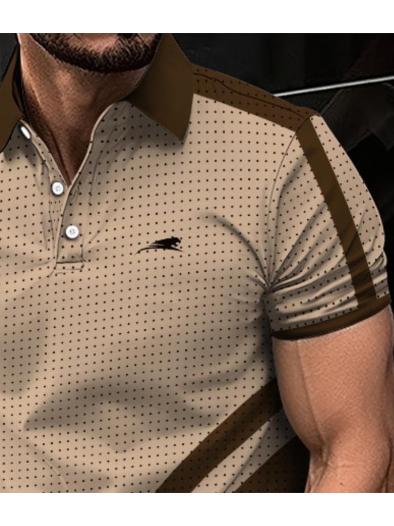 Printed Design – Not Textured. New Summer Men's Plus Size Simple POLO, Creative Polka Dot Geometric Design Men's Top, Cheetah Print, Street Simple
