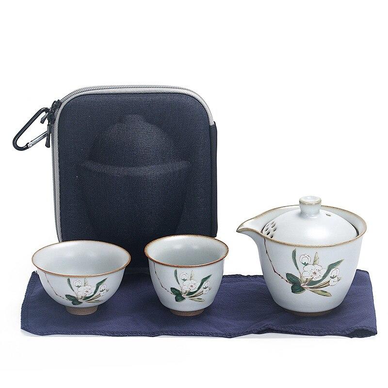 Ceramic Travel Tea Kettle Portable Tea Kettle Outdoor Tea Set Gaiwan Tea Bowl One Pot And Two Cups Kitchen Kitchen Bar | Tea Sets