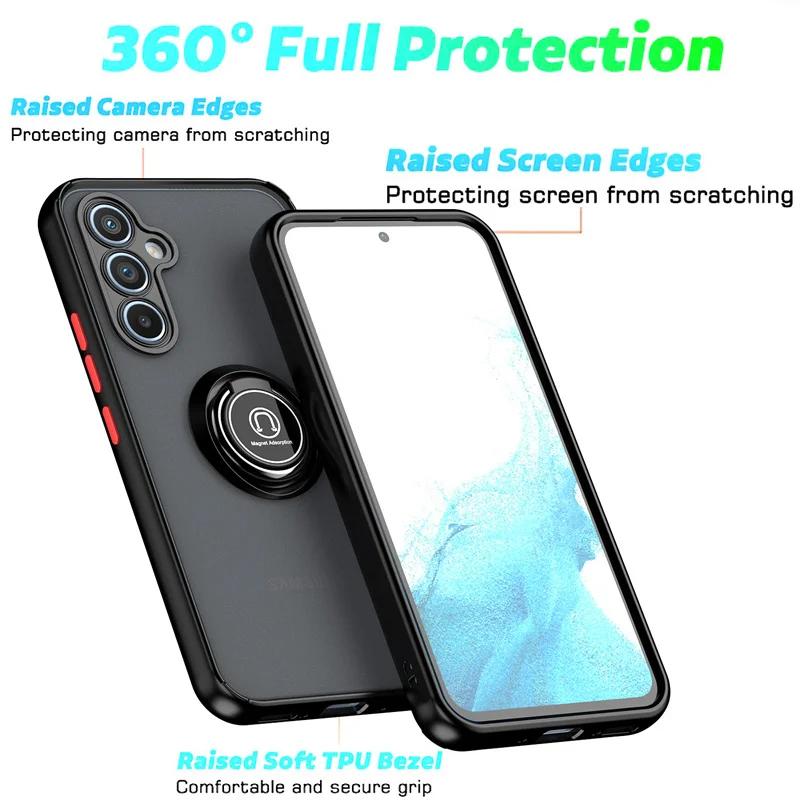 Shockproof Matte PC Armor Case For Samsung Galaxy A06 A16 A26 A36 A56 A15 A25 A35 A55 A54 A53 A52 5G Magnetic Ring Holder Cover