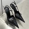 New Summer Pointed Toe Shallow Mouth Strappy Bow Studded Heels Stiletto Temperament Stiletto Sandals Women