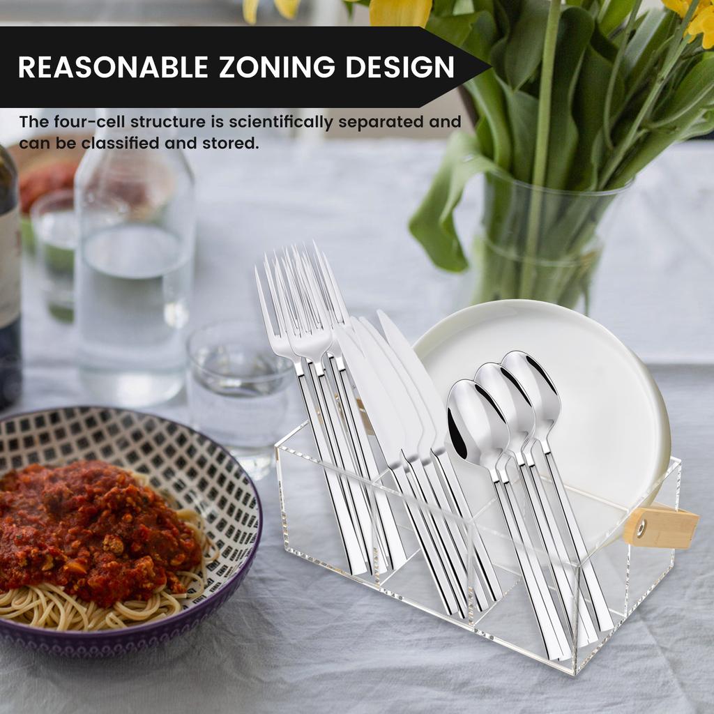 Acrylic Cutlery Holder Kitchen Silverware Organizer with Handle and 4 Compartments Cutlery chopstick Forks Spoons Storage Picnic