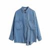 Summer Striped Patchwork Women Long Sleeve Shirt Work Casual Loose Pullovers Oversized