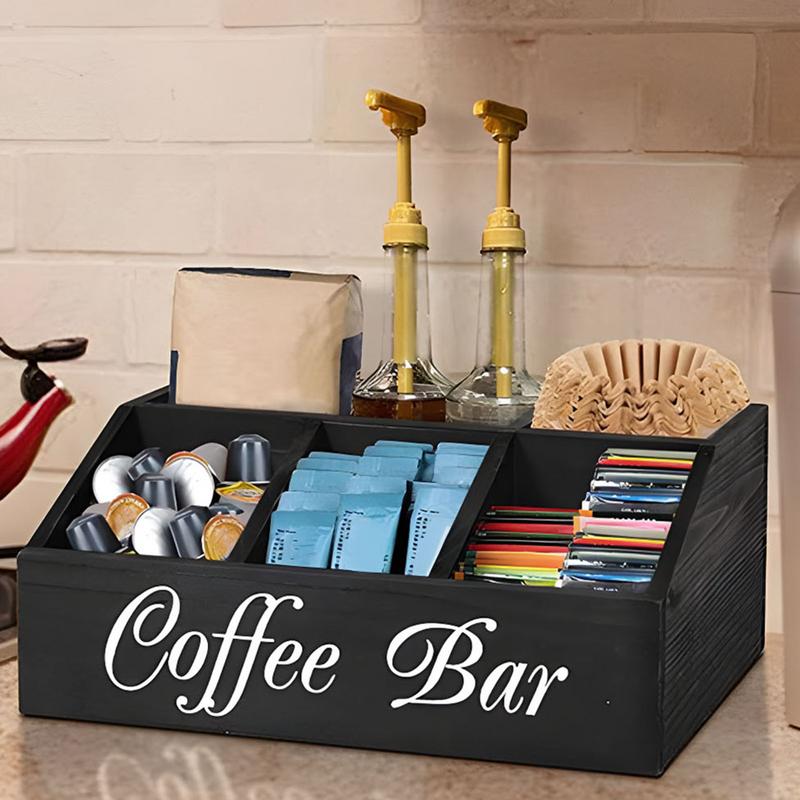 Coffee Tea Holder Basket Countertop Wooden Basket Holder Coffee Station Organizer With Removable Dividers For Home Offices
