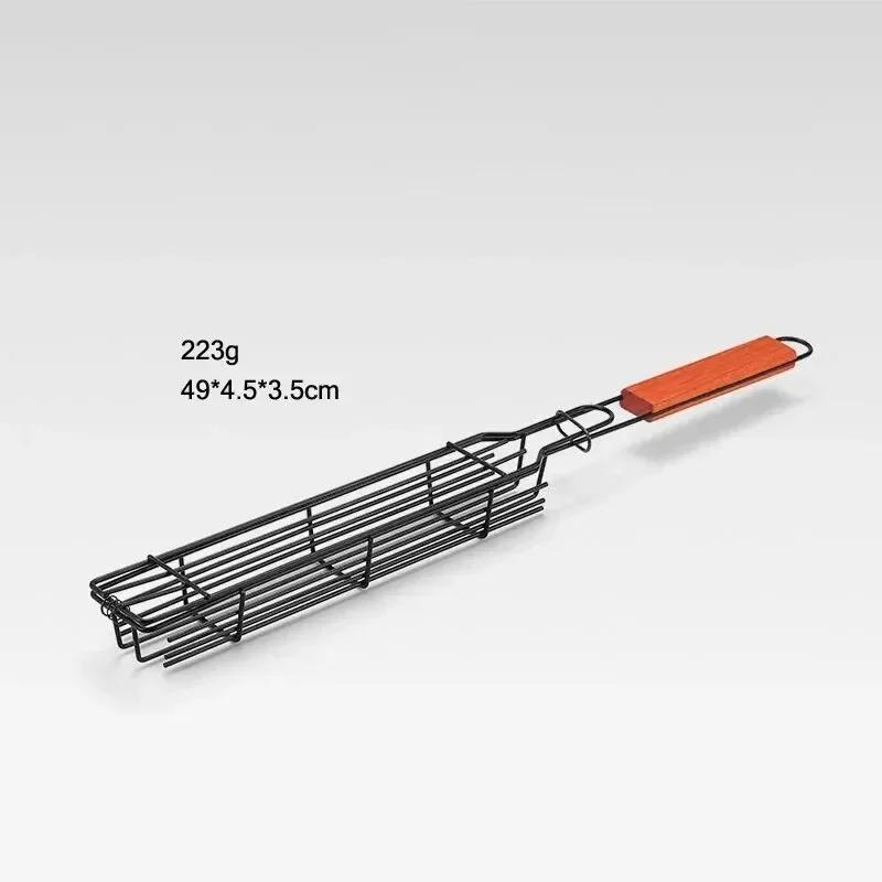 

1PC Outdoor Wooden Handle Barbecue Cage Camping Meat and Vegetable Barbecue Net Rack Picnic Barbecue Tools Camping Kitchen красный