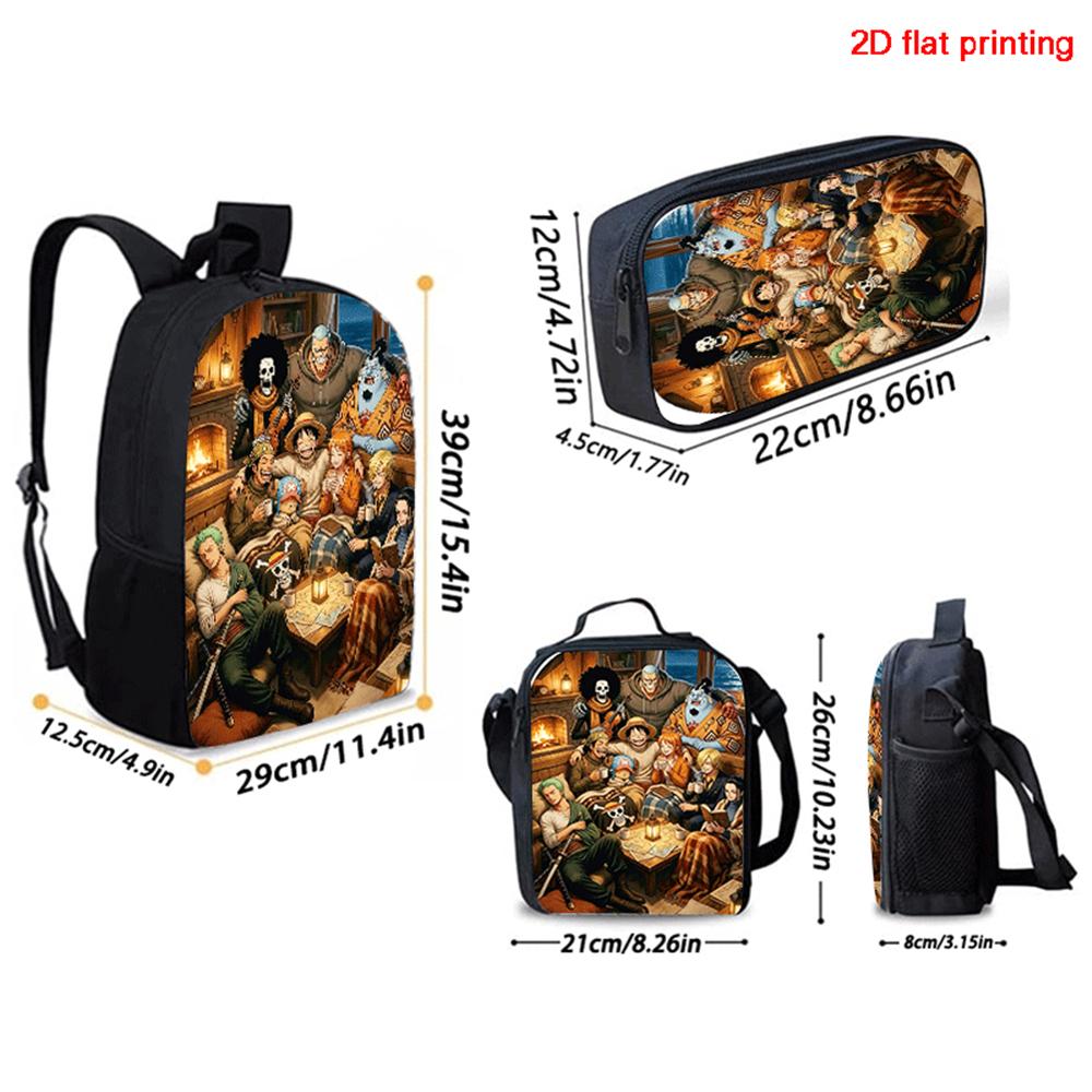 Cartoon One Piece 3Pcs Set, Lightweight Durable Children’s School Backpack with Lunch Bag Pencil Case, Best Gift for Boys Girls