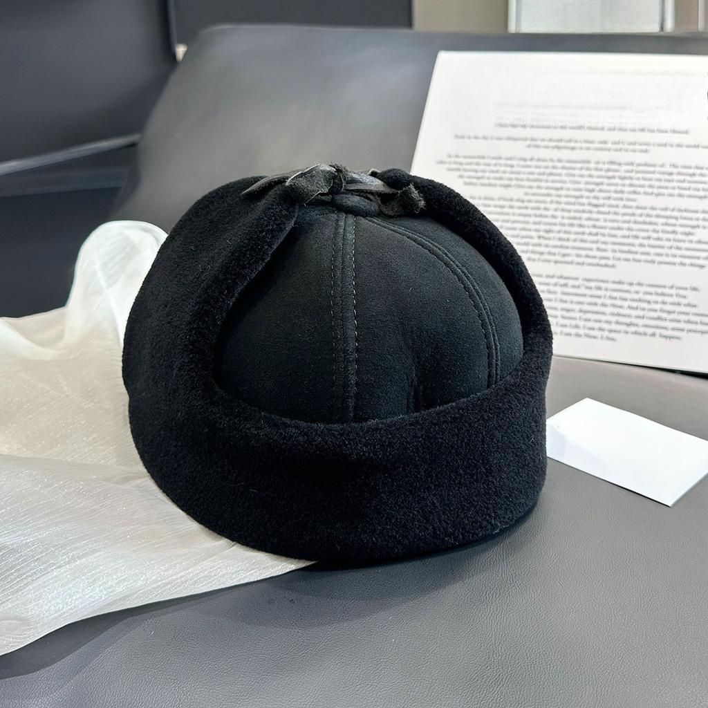 New Winter High Quality Leather Hat Men Fur Lamb Wool Warm Thick Earflaps Bomber Hats Men's Baseball Cap Russian hats