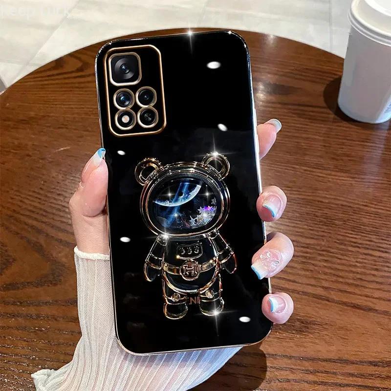 Shiny Glitter Quicksand Bear Phone Bracket Case For Xiaomi Redmi Note 13 11 12 11S 12C 10C 10A 9 9C POCO X5 X3 Pro Plating Cover