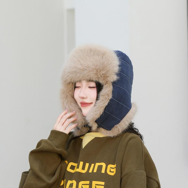 Autumn and Winter Warm Ear Protection Cap, Fleece Thickened Women's Plush Windproof and Cold-proof Hat, Outdoor Cotton Hat