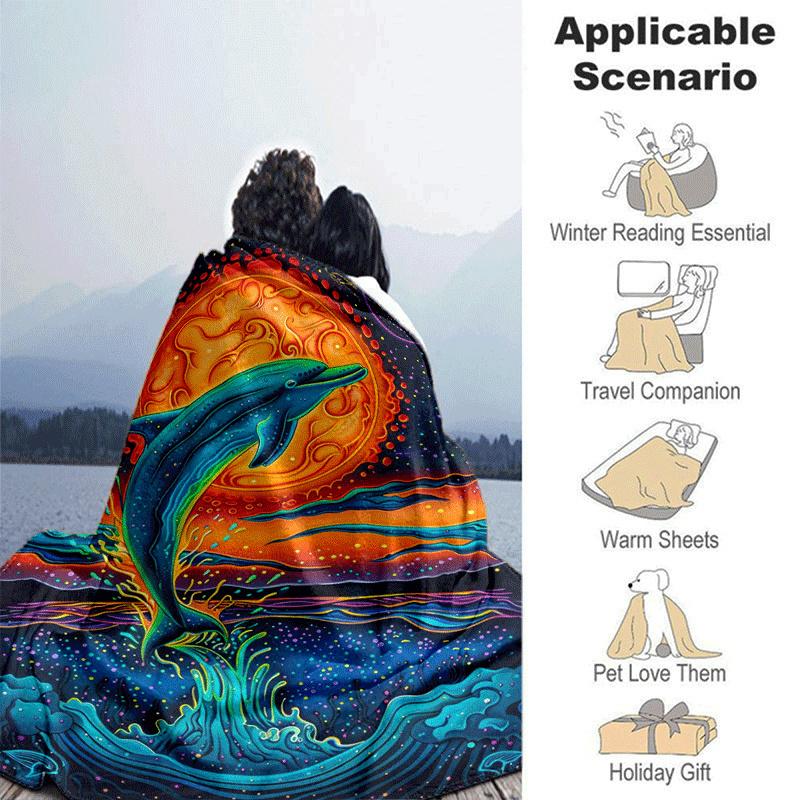 1 Stück Leichtgewichtige Flanelldecke mit Delfin-Aufdruck, Bequeme und Warme Decke, für Camping, Sofa, Bett und Couch, Büro, für Alle Jahreszeiten