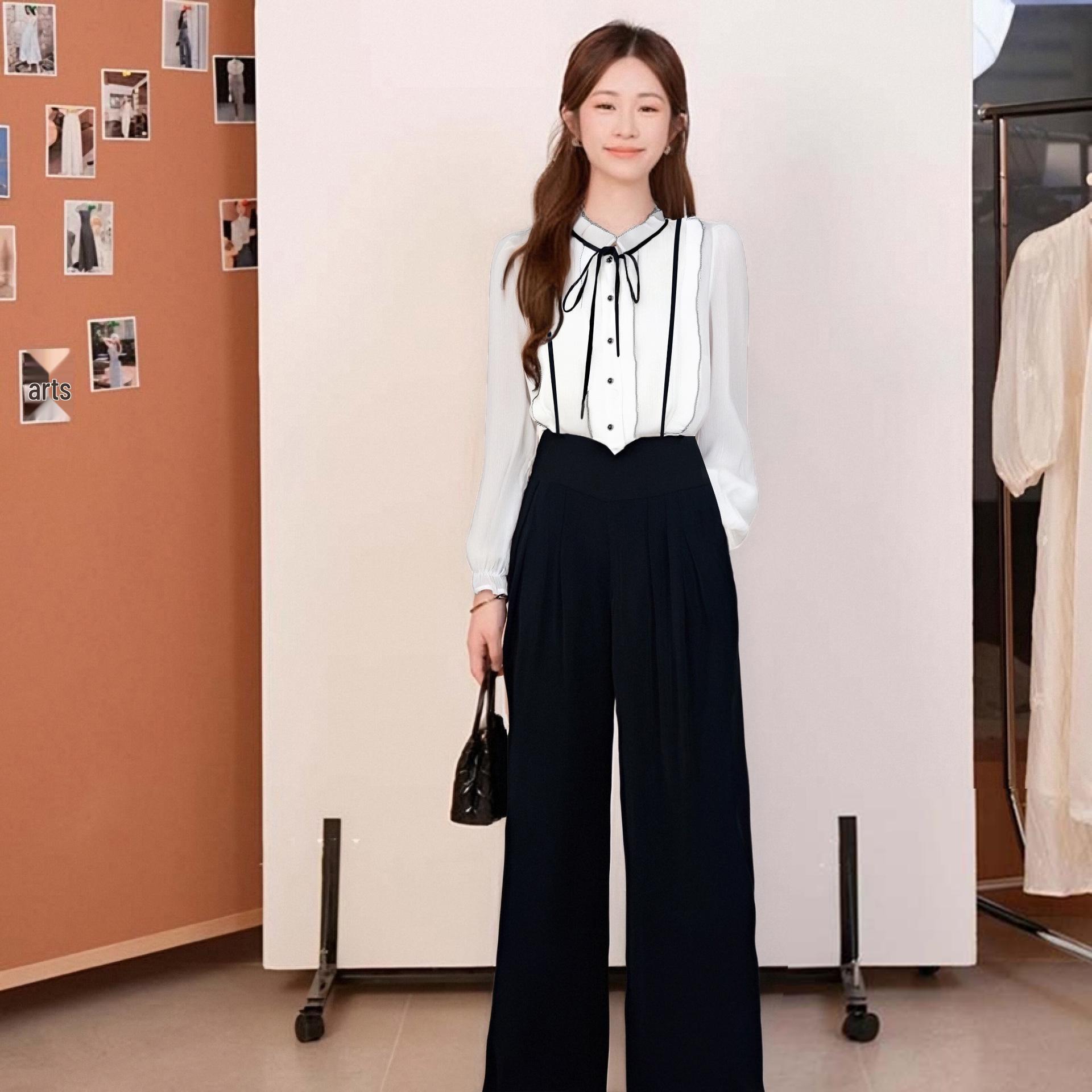 

Модный женский осенний костюм-двойка 2025: Стильная рубашка и брюки широкого кроя XL (120-130 jin)