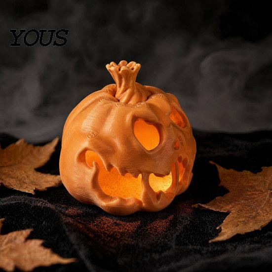Halloween Ambient Light Cover 3D Printed Skull Pumpkin Candle Holder, Hollow Design Ornament Figurine, Multifunctional Lampshade for Party Favors
