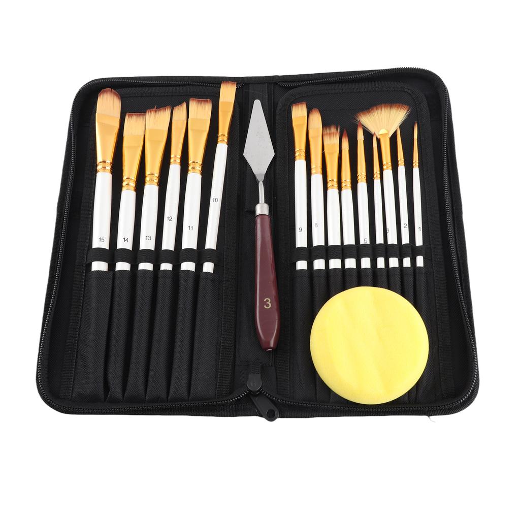 15pcs Paint Brush Set Acrylic Detailed Oil Painting Brushes with Canvas Bag for Kids Adult Drawing Arts Crafts