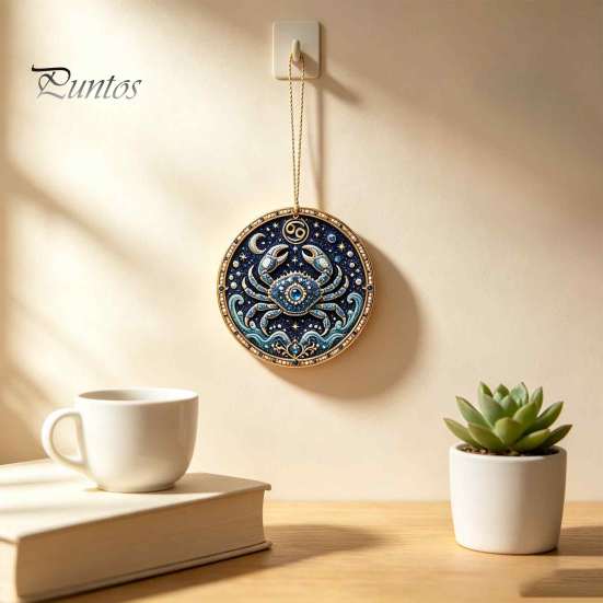 Halloween Decorative Pendant 2D Flat Pearl Painting Ornament, Double Sided Zodiac Theme Hanging Gem Home Ornament Art Craft, Rhinestone Beads Pattern