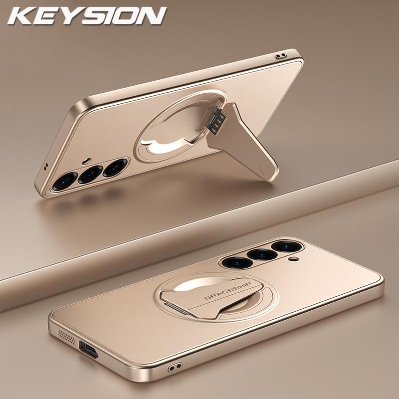 KEYSION Magnetic Phone Case for Samsung S26 Ultra 5G Metal Paint TPU+PC Upright Kickstand Shockproof Cover for Galaxy S26+ Plus