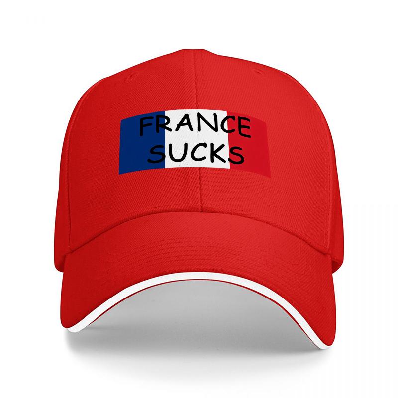 FRANCE SUCKS FLAG DESIGN BLACK BASEBALL CAP WITH BOLD STATEUnisexT AND TRICOLORE MOTIF FOR FASHIONABLE STREETWEAR LOOK Adjustable