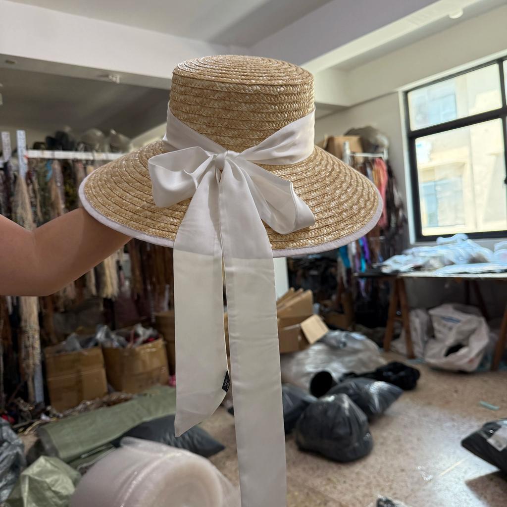 Sombrero de Paja de Verano Estilo Hepburn Ala Ancha Sombrero Elegante Francés para Damas Sombrero de Sol para Viajes a la Costa Sombrero