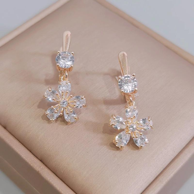 Boucles d'oreilles en forme de fleur pour femmes, nouveauté 2023, couleur or, cristal, zircon, pendantes, accessoires de fête tendance
