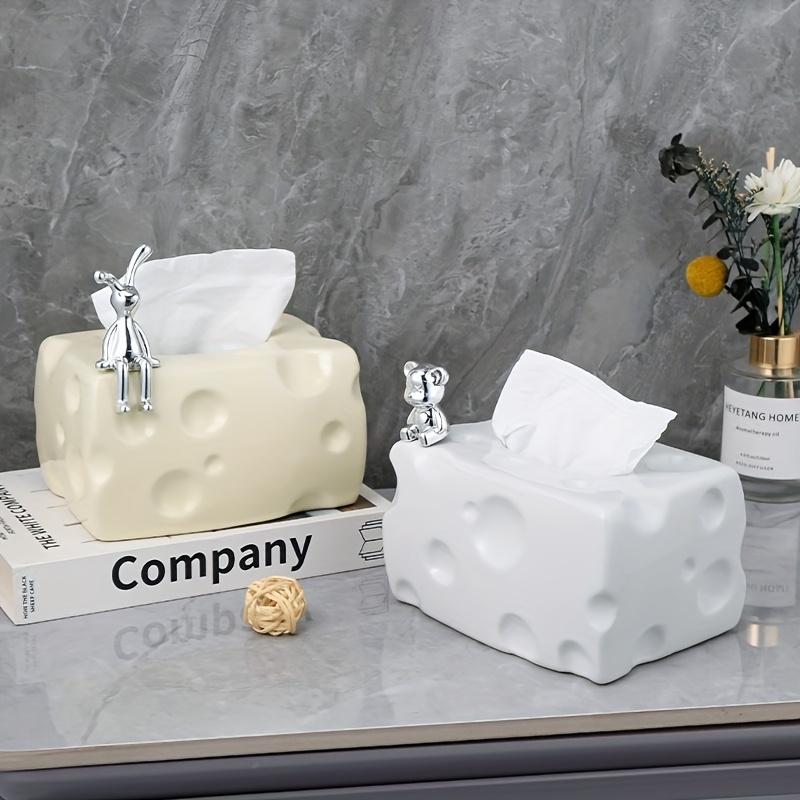 Cheese Shaped Tissue Box Holder Playful White, Yellow Cream Designs, Plastic Material, Perfect for Living Room Decor