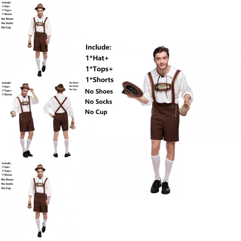 Classic Men Oktoberfest Clothing Cosplay Attire With Comfortable Suspenders And Hat